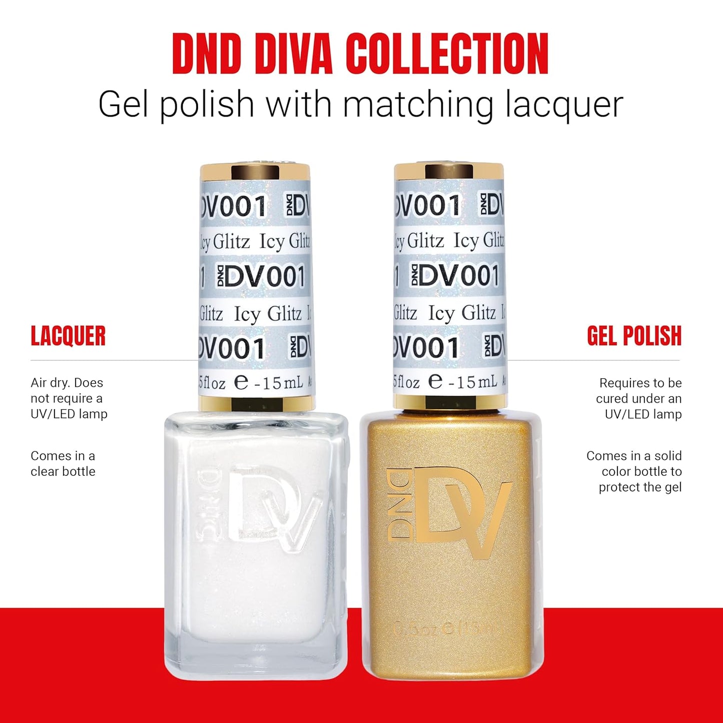 DND Gel Diva Polish Set - 1 each of Gel Polish and Nail Polish, 001 Icy Glitz, 0.5 Fl Oz