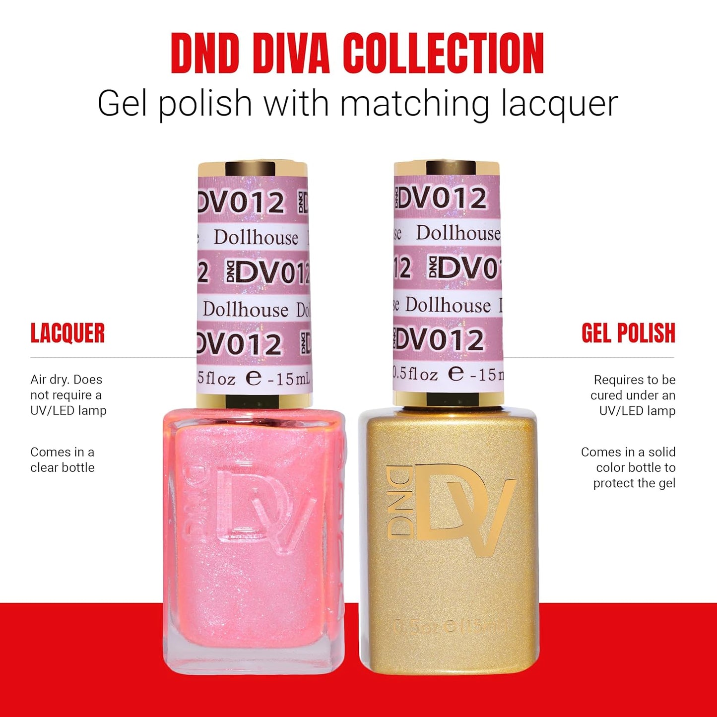 DND Gel Diva Polish Set - 1 each of Gel Polish and Nail Polish, 012 Dollhouse, 0.5 Fl Oz