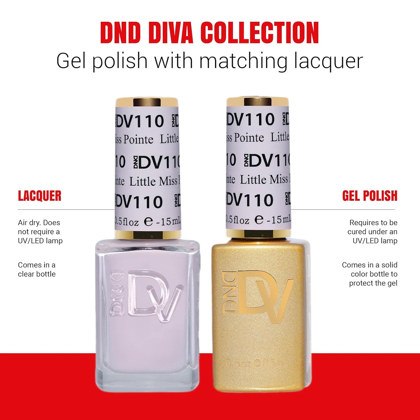 DND Gel Diva Polish Set - 1 each of Gel Polish and Nail Polish, 110 Little Miss Pointe, 0.5 Fl Oz