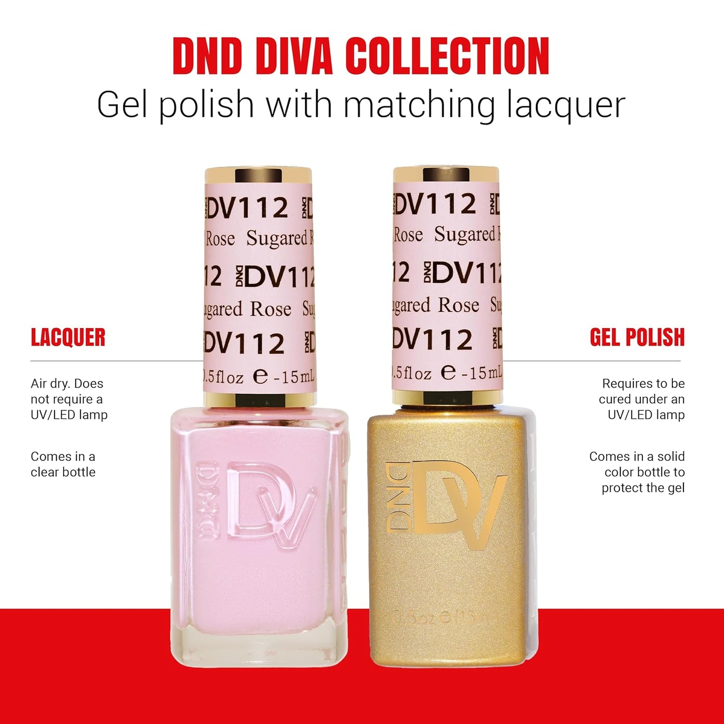 DND Gel Diva Polish Set - 1 each of Gel Polish and Nail Polish, 112 Sugared Rose, 0.5 Fl Oz