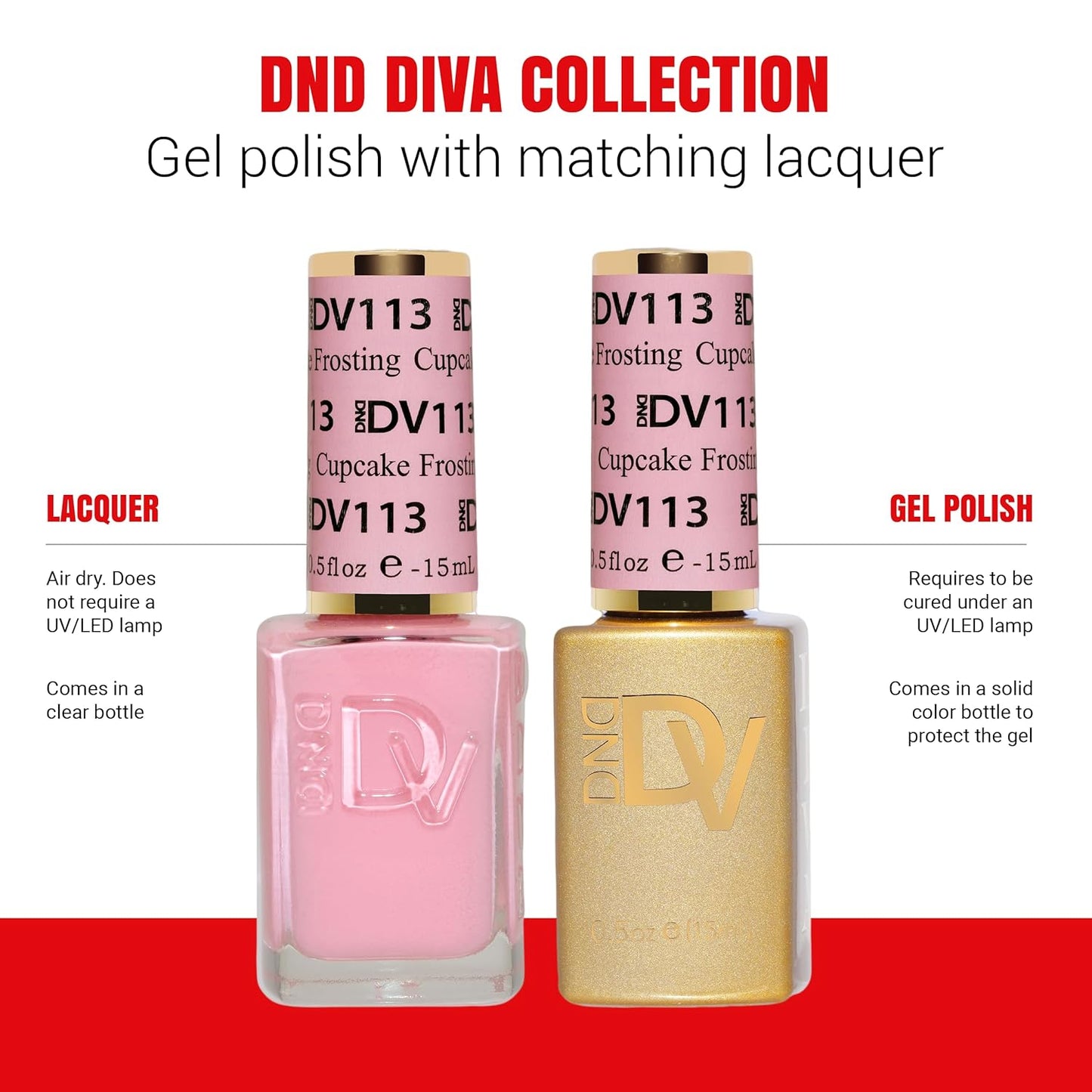 DND Gel Diva Polish Set - 1 each of Gel Polish and Nail Polish, 113 Cupcake Frosting, 0.5 Fl Oz