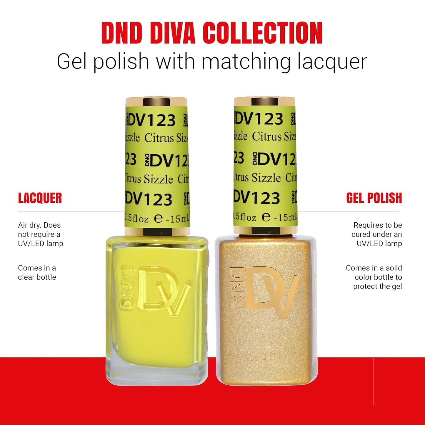 DND Gel Diva Polish Set - 1 each of Gel Polish and Nail Polish, 123 Citrus Sizzle, 0.5 Fl Oz