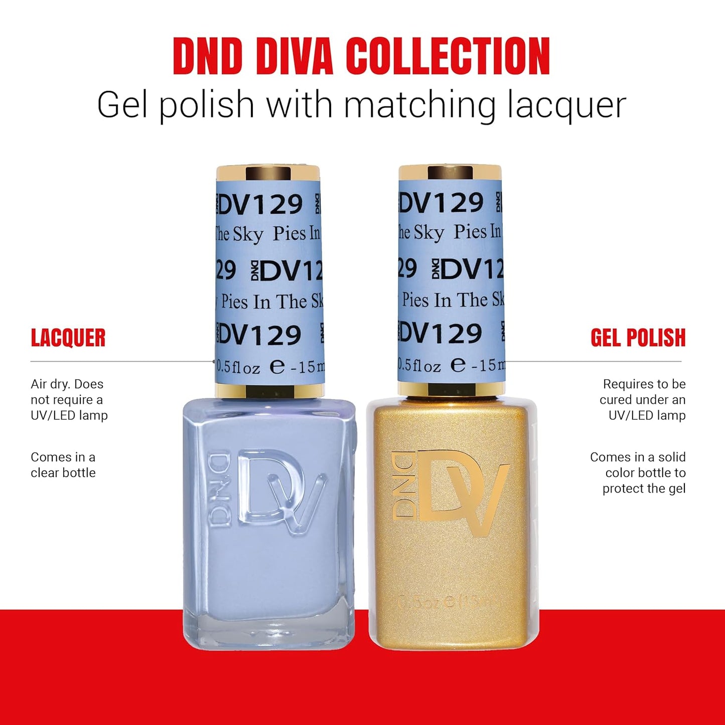 DND Gel Diva Polish Set - 1 each of Gel Polish and Nail Polish, 129 Pies in the Sky, 0.5 Fl Oz