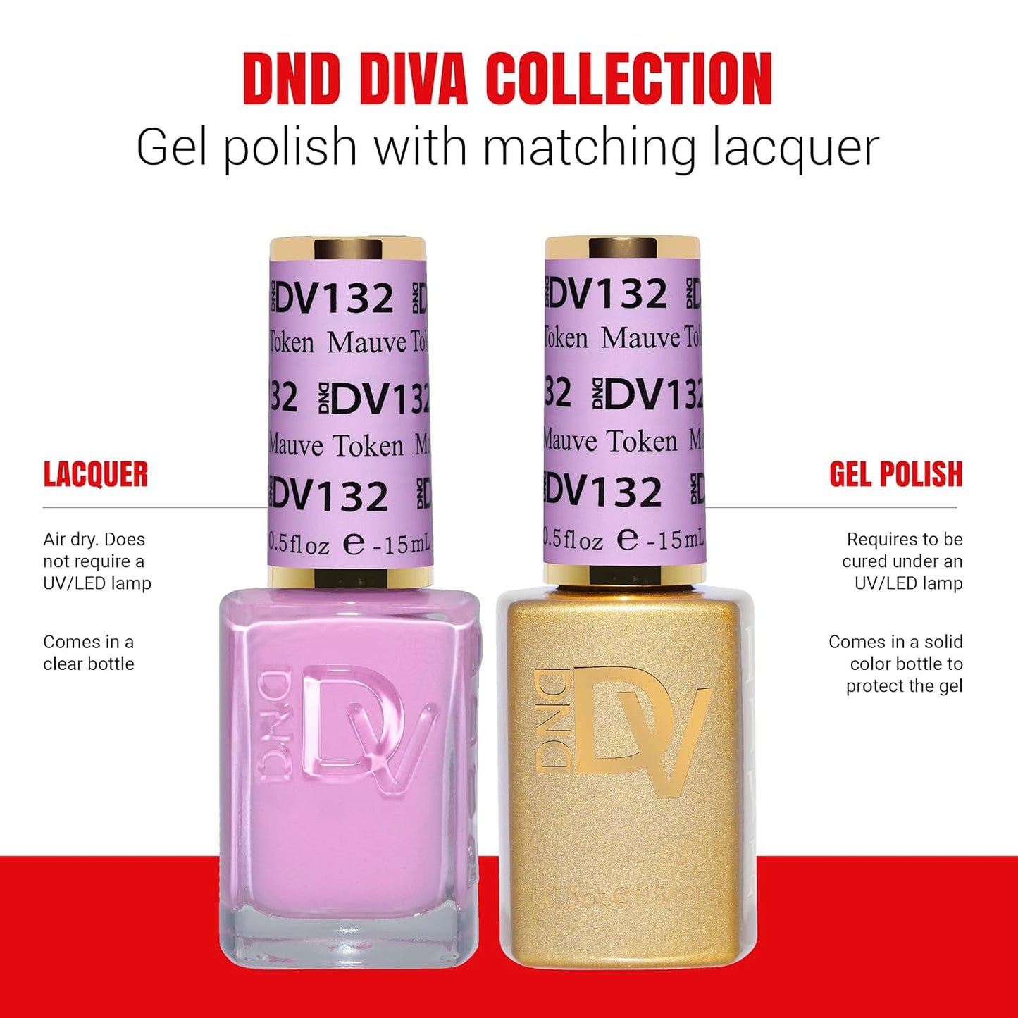 DND Gel Diva Polish Set - 1 each of Gel Polish and Nail Polish, 132 Mauve Token, 0.5 Fl Oz