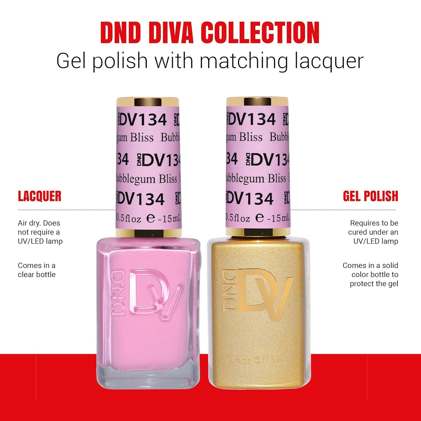 DND Gel Diva Polish Set - 1 each of Gel Polish and Nail Polish, 134 Bubblegum Bliss, 0.5 Fl Oz