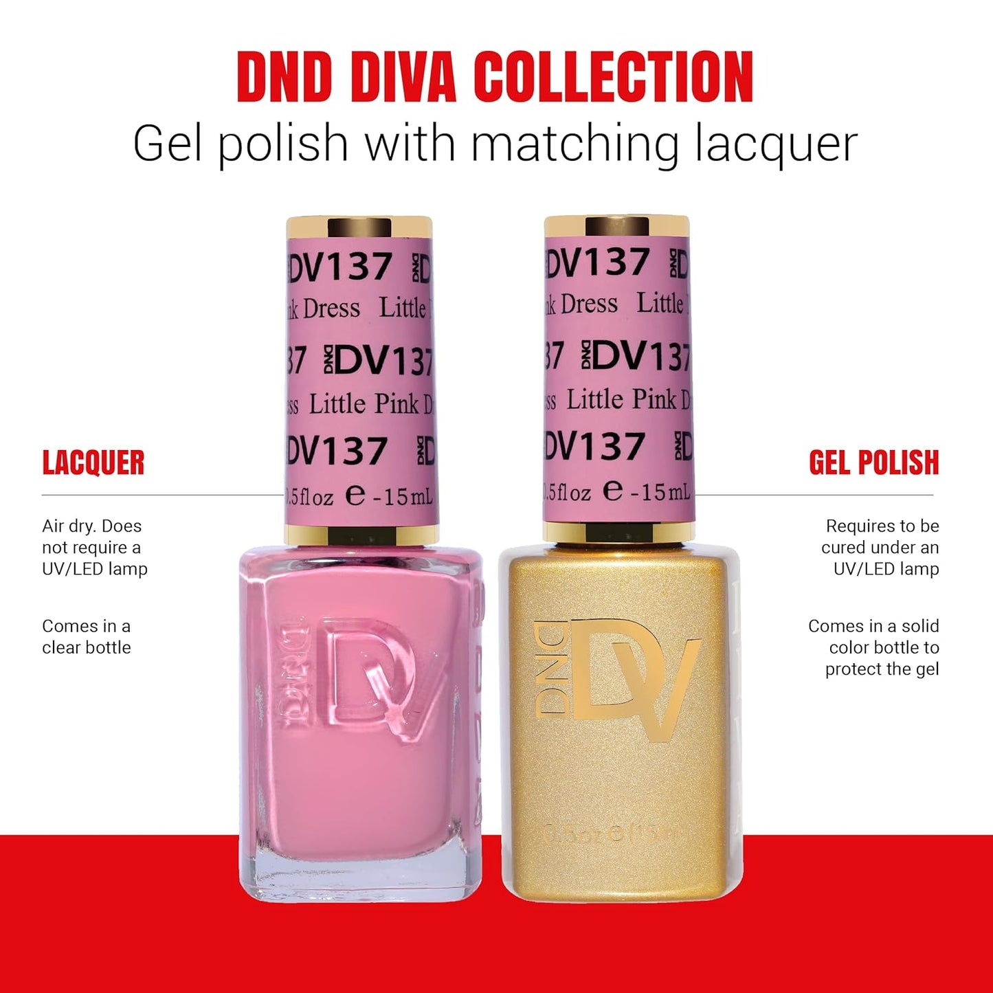 DND Gel Diva Polish Set - 1 each of Gel Polish and Nail Polish, 137 Little Pink Dress, 0.5 Fl Oz