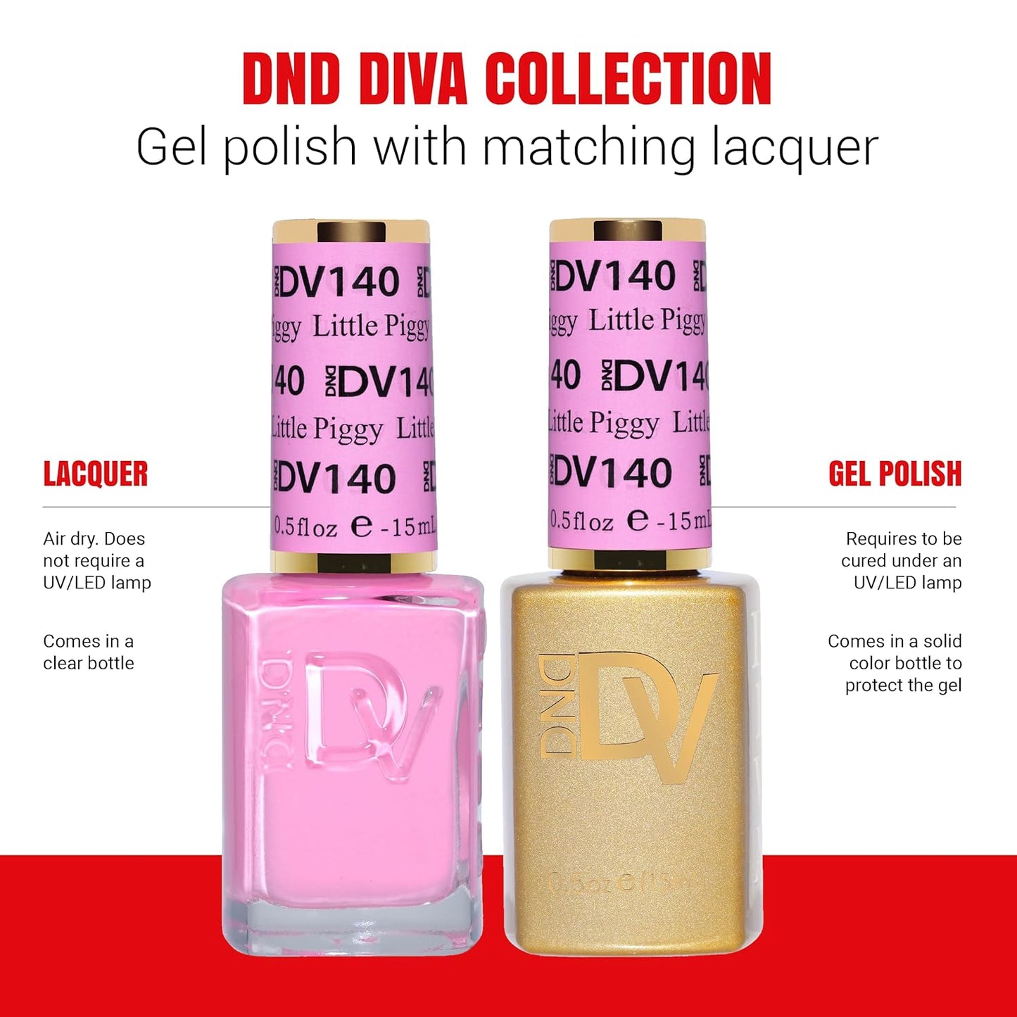 DND Gel Diva Polish Set - 1 each of Gel Polish and Nail Polish, 140 Little Piggy, 0.5 Fl Oz