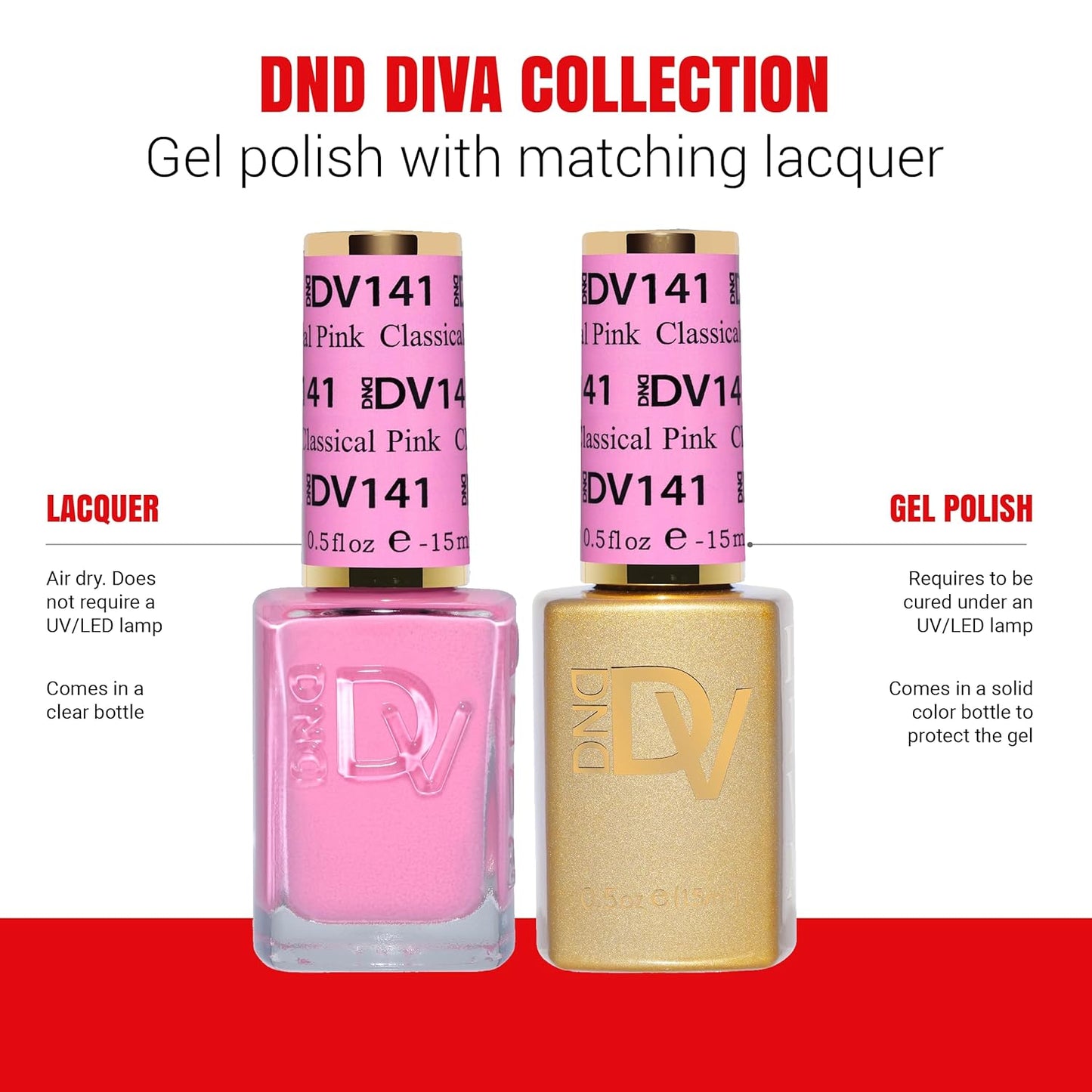 DND Gel Diva Polish Set - 1 each of Gel Polish and Nail Polish, 141 Classical Pink, 0.5 Fl Oz