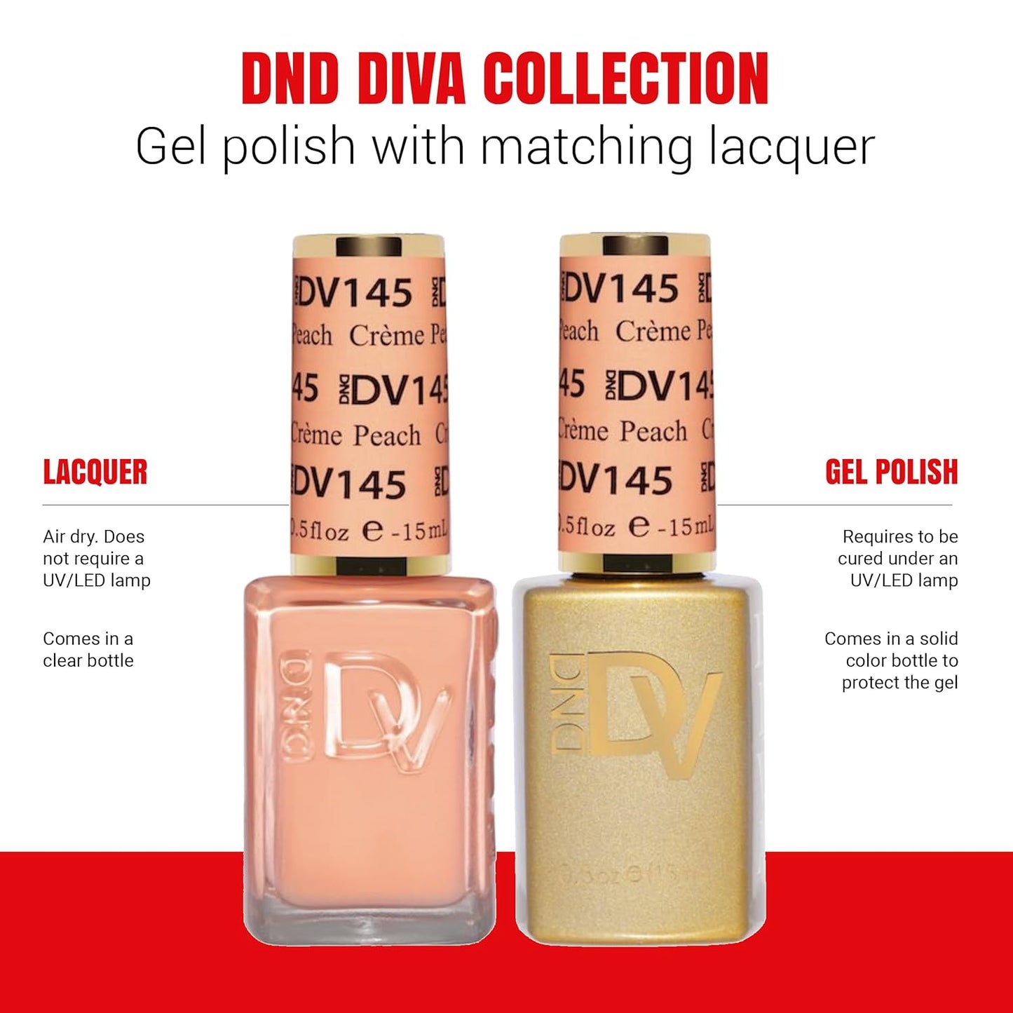 DND Gel Diva Polish Set - 1 each of Gel Polish and Nail Polish, 145 Crème Peach, 0.5 Fl Oz