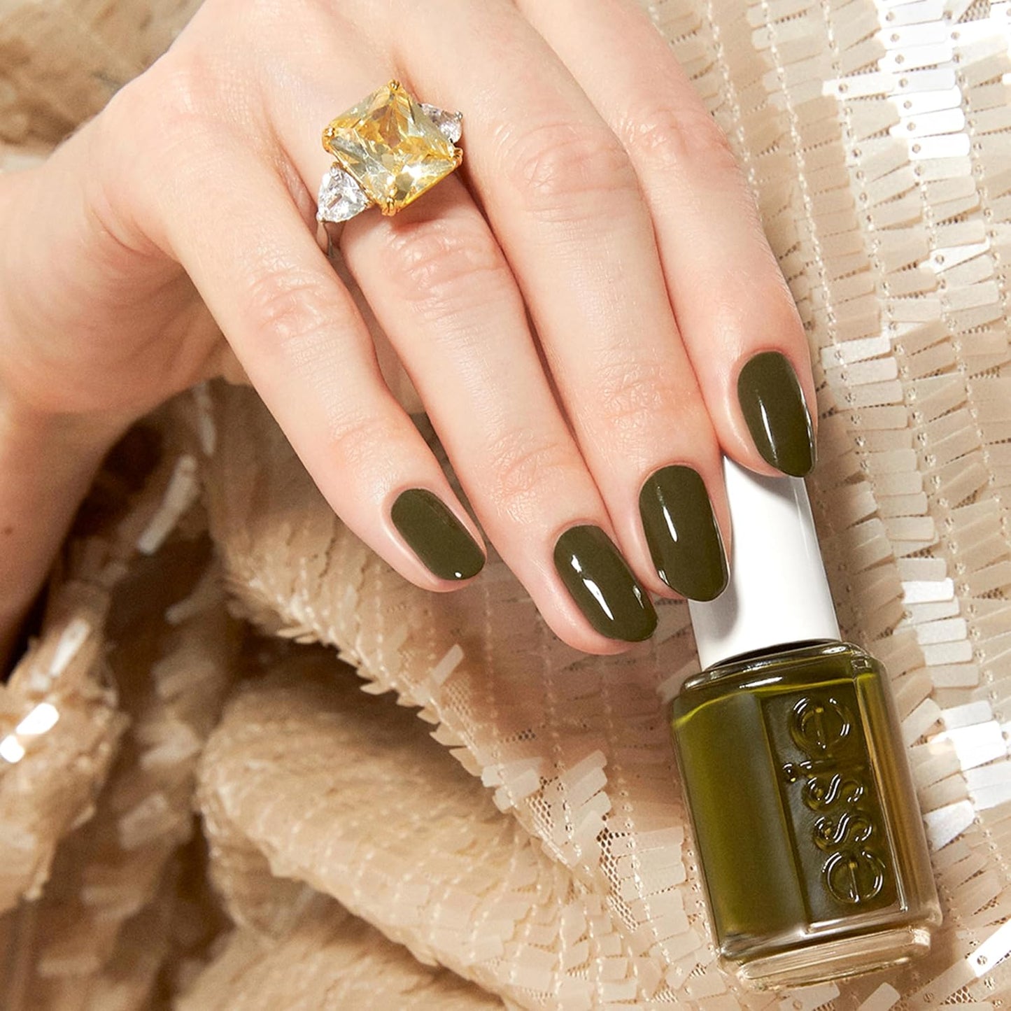 essie Salon-Quality Nail Polish, Vegan, Fall 2023, Olive Green, Meet Me at Midnight, 0.46 fl oz