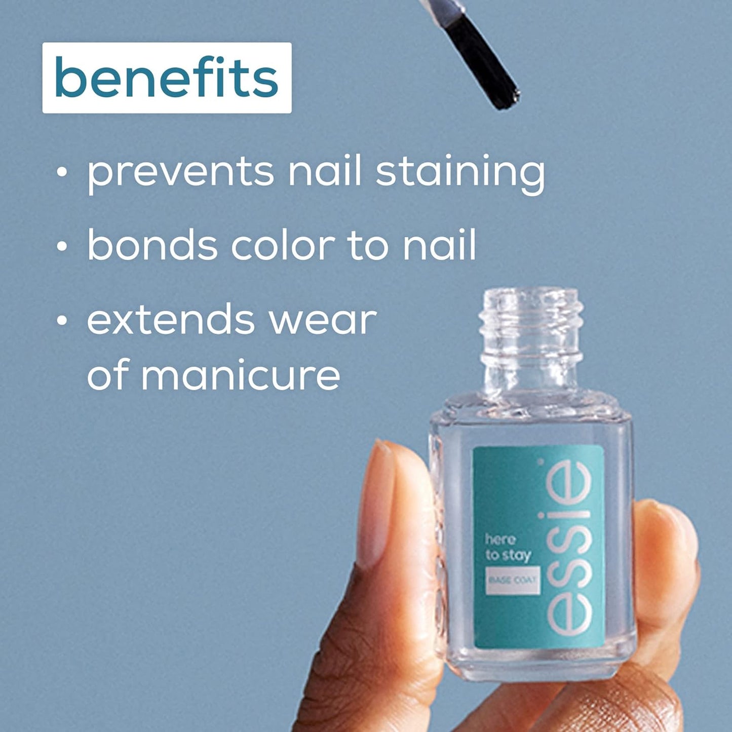 essie Nail Care, 8-Free Vegan, Here To Stay Base Coat, long-lasting nail polish, 0.46 fl oz