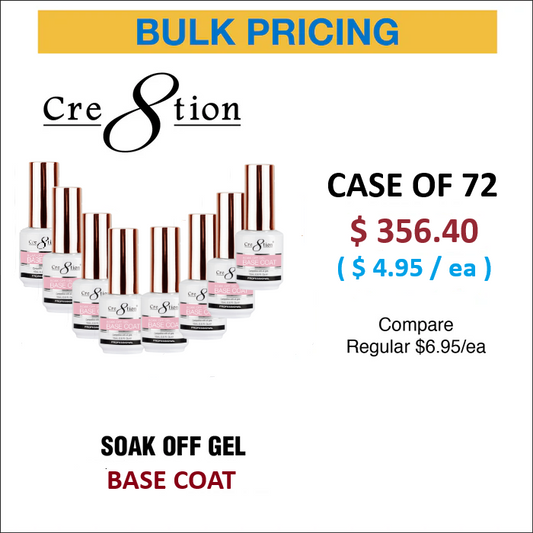 Cre8tion Soak Off Gel Base Coat .5oz CASE OF 72 ($4.95 each)