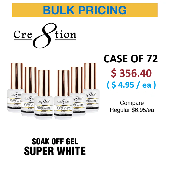 Cre8tion Soak Off Gel Super White .5oz CASE OF 72 ($4.95 each)