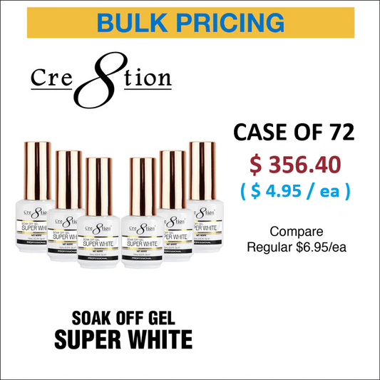 Cre8tion Soak Off Gel Super White .5oz CASE OF 72 ($4.95 each)