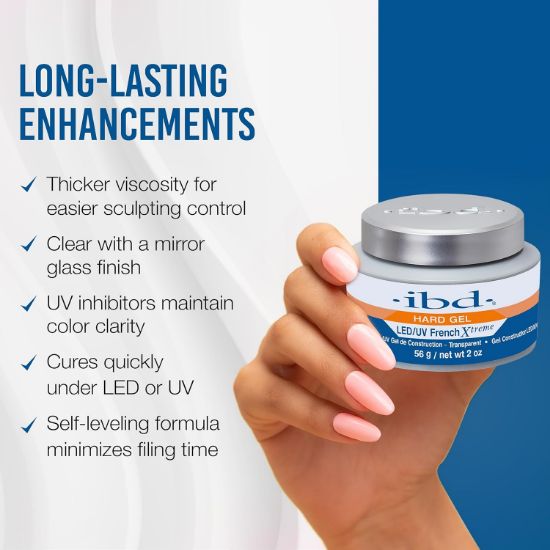 Picture of ibd Hard Gel for Nails – LED/UV French Xtreme Clear Builder Gel, Ideal for Nail Extensions, 2 oz